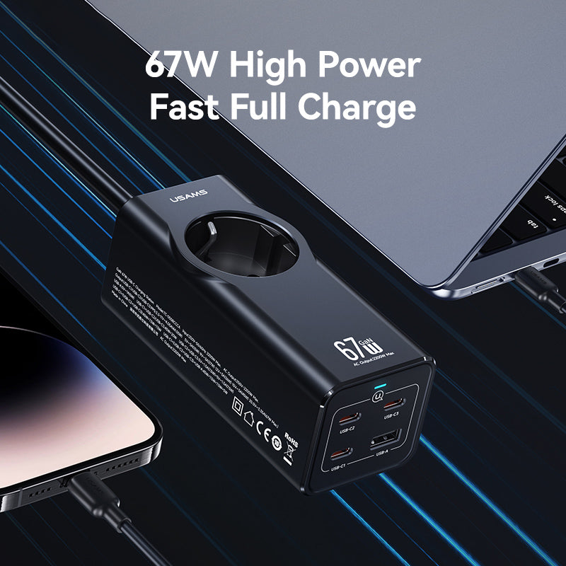 67W 4-port Fast Charging Adapter 3 Type-C+1 USB Socket with Extension Cable 2200W (EU Plug) 67W 4-port Fast Charging Adapter 3 Type-C+1 USB Socket with Extension Cable 2200W (EU Plug)